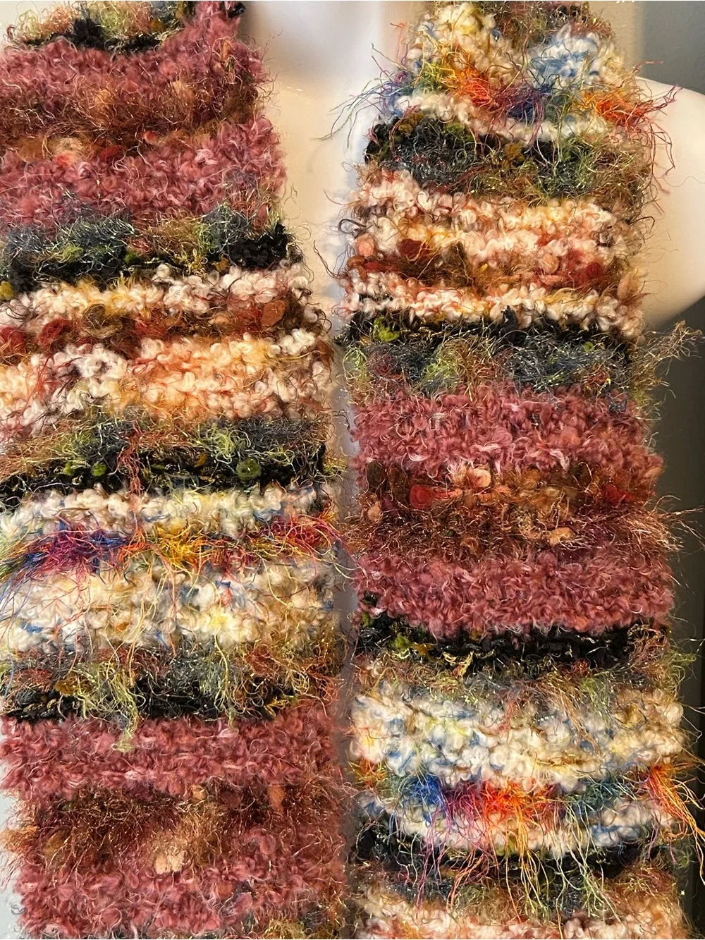 Handcrafted Multicolor Fringe Knit Scarf - Women's Accessory